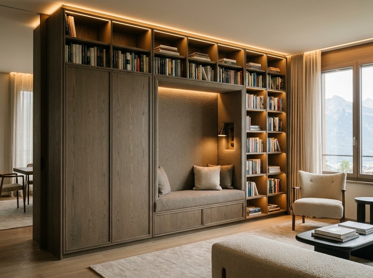 Raumhoher Einbauschrank mit Bibliothek und Lesenische